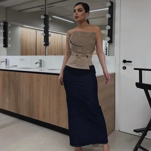 BLOGGER'S FAVE! Zara Belted Gabardine Bustier NWT - Picture 16 of 17